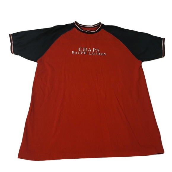 Vintage Chaps Ralph Lauren T Shirt Size Large Red 90s Y2K Embroidered - Picture 1 of 7